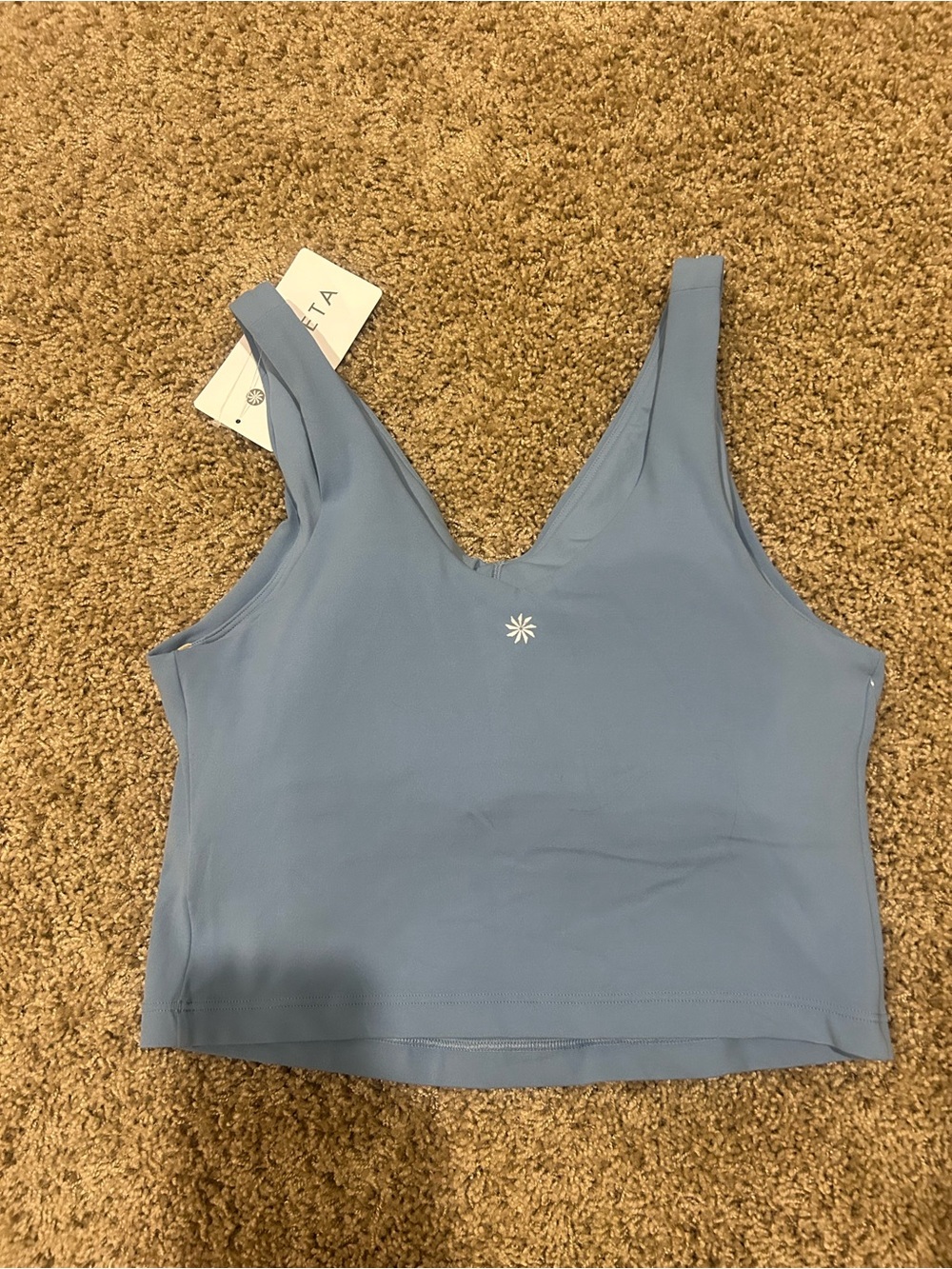 Athleta Light Blue V-Neck Cropped Tank with removable pads - Picture 3 of 5